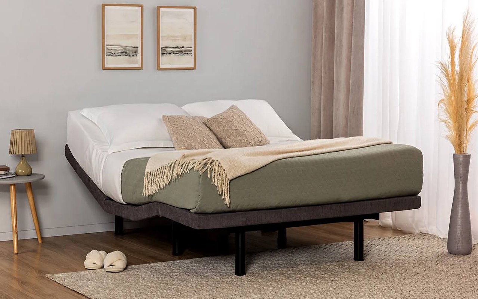 Transform Pro adjustable bed base in a bedroom interior, view 1