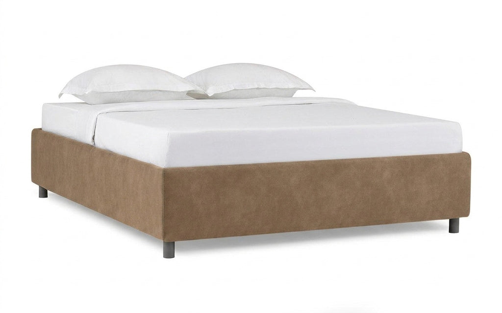 Base Dominus bed in Casanova Beige fabric, product photo on white background