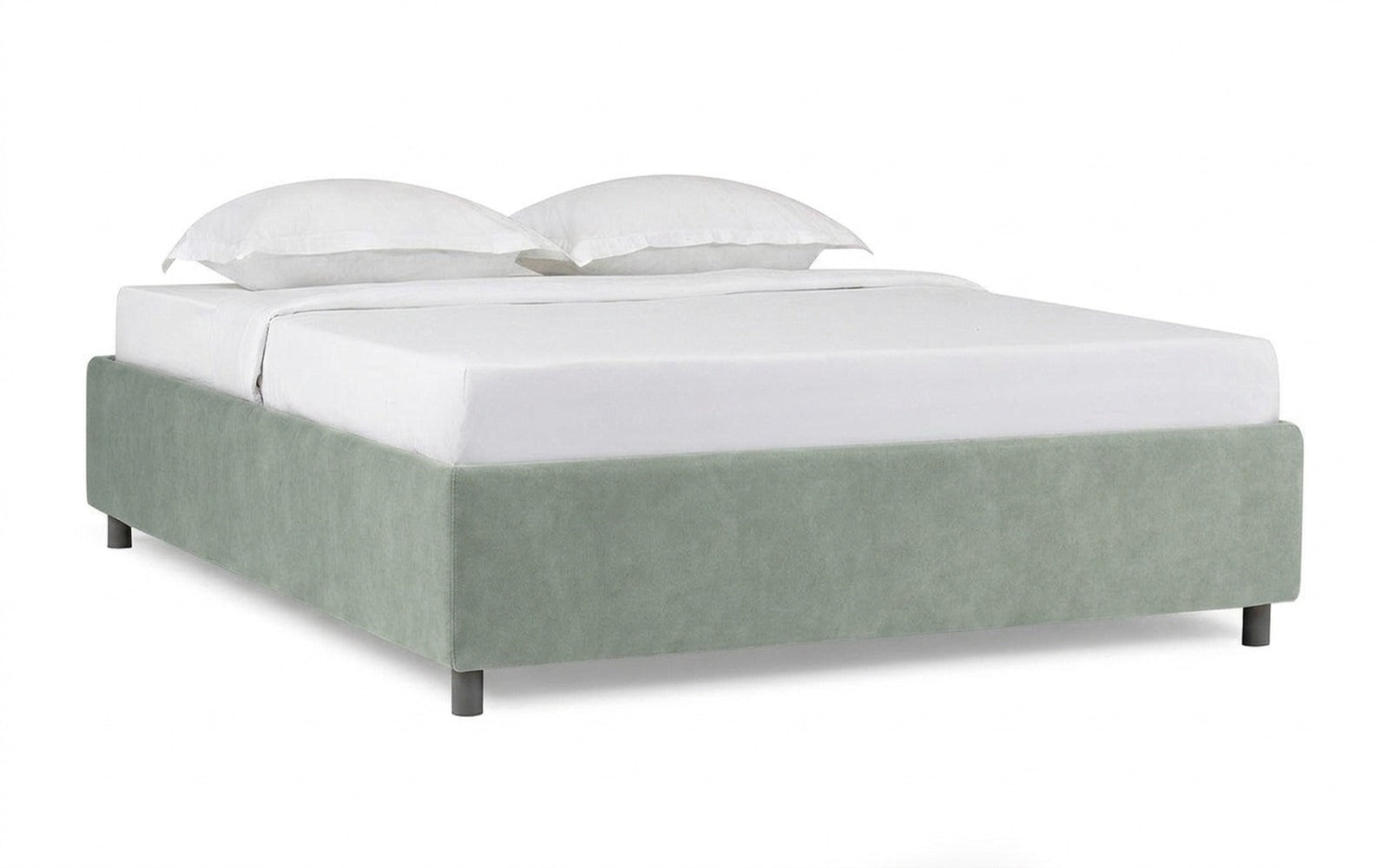 Base Dominus bed in Casanova Celadon fabric, product photo on white background