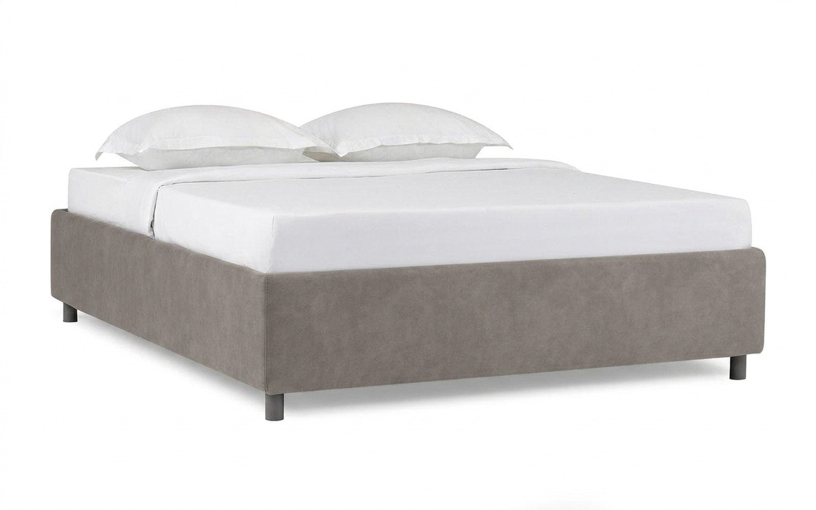 Base Dominus bed in Casanova Grey fabric, product photo on white background