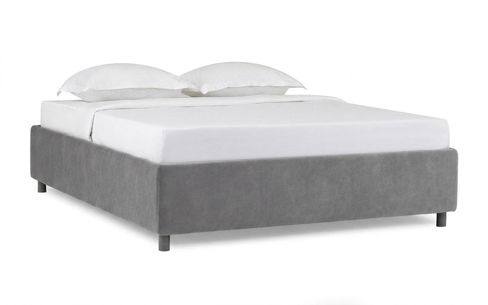 Base Dominus bed in Sky Velvet 08 fabric, product photo on white background