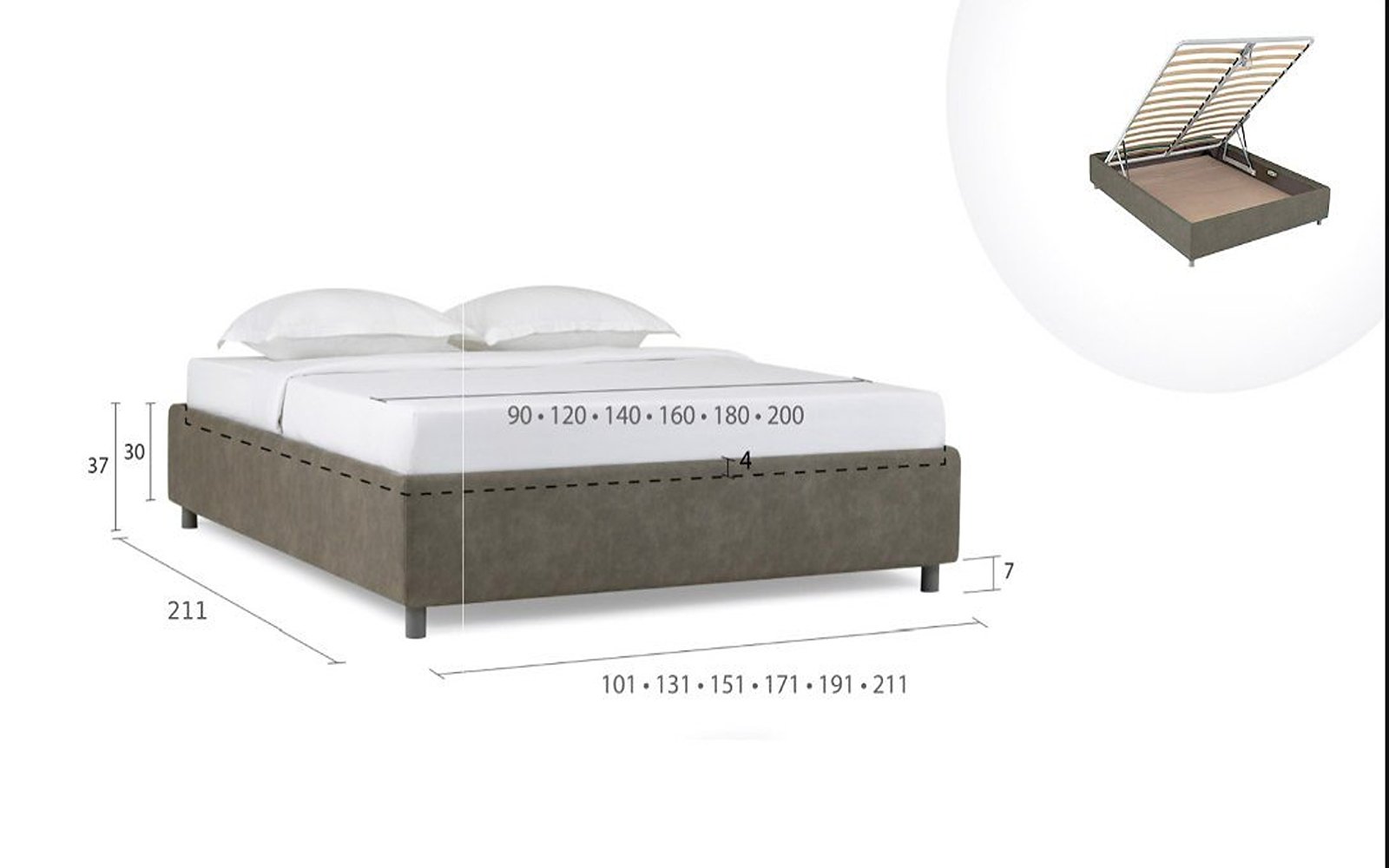 Dominus bed base, product photo on white background, view 1