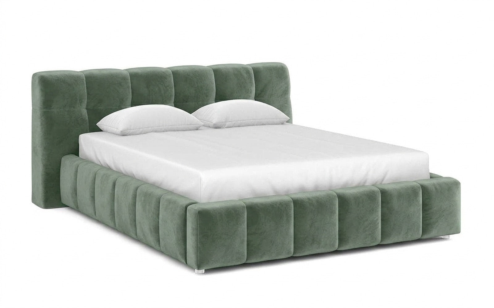 Andria bed in Casanova Celadon fabric, product photo on white background
