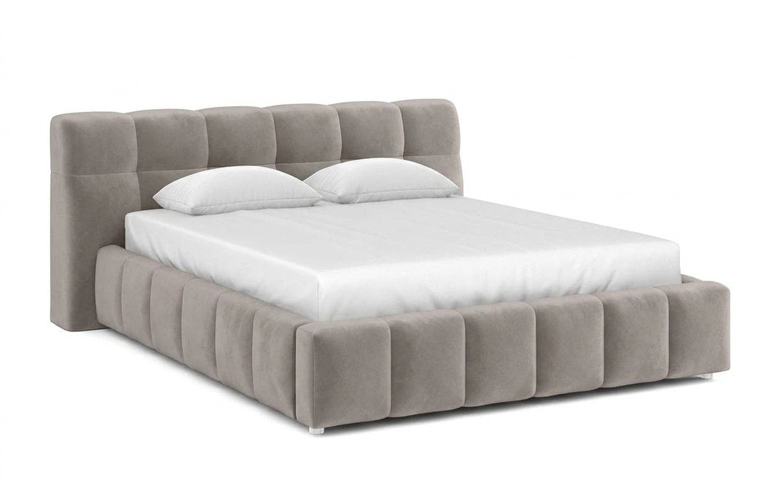 Andria bed in Casanova Grey fabric, product photo on white background
