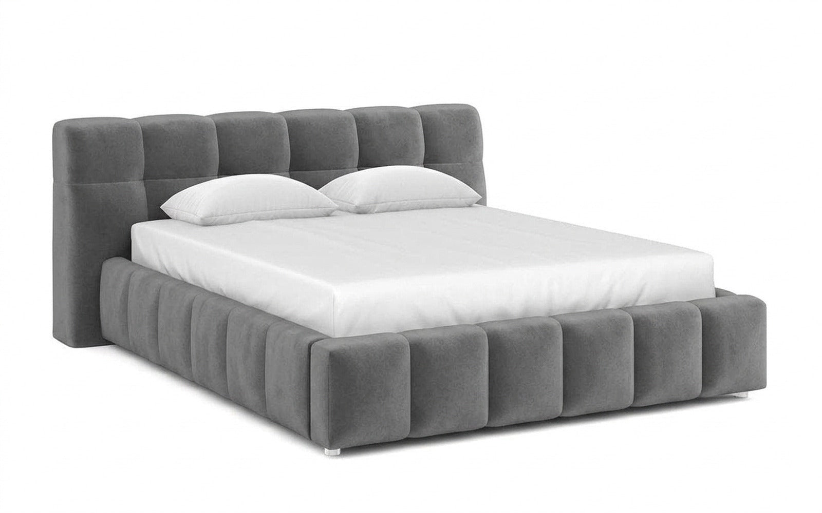 Andria bed in Sky Velvet 08 fabric, product photo on white background