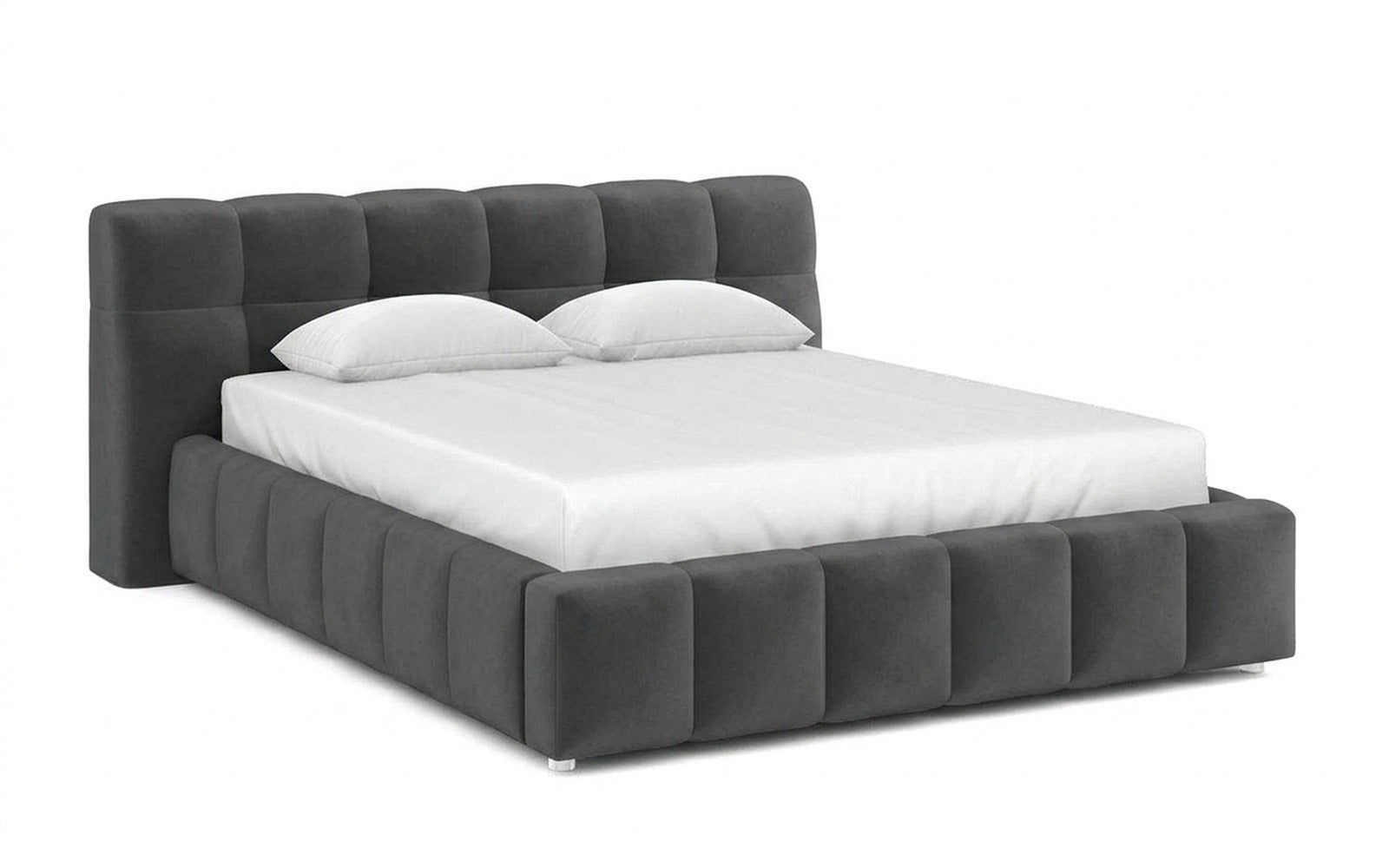 Andria bed in Sky Velvet 16 fabric, product photo on white background