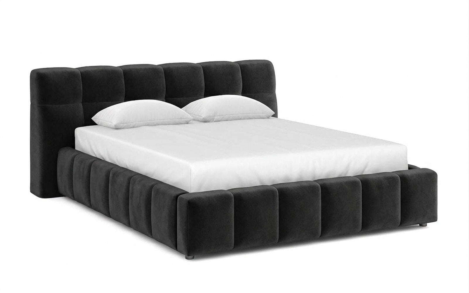 Andria bed in Sky Velvet 38 fabric, product photo on white background
