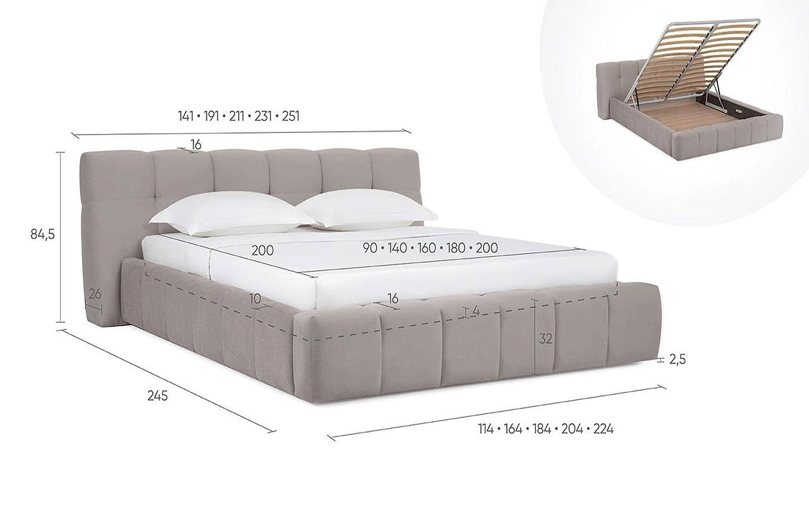 Andria bed, product photo on white background, view 5