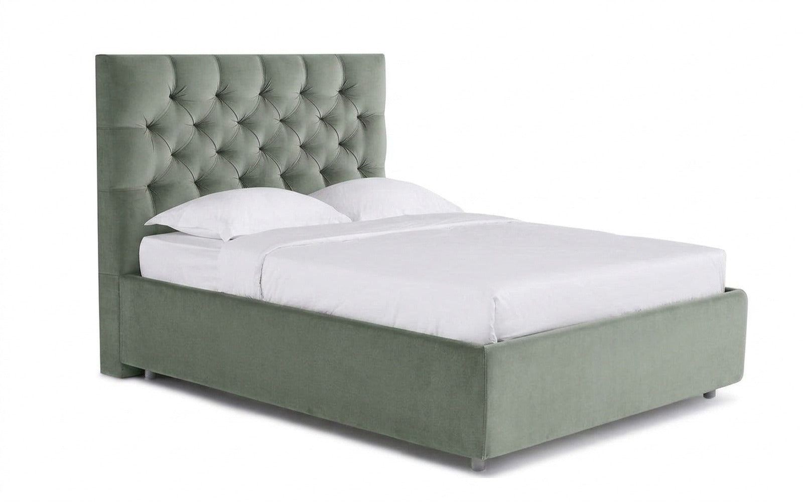 Arina bed in Casanova Celadon fabric, product photo on white background