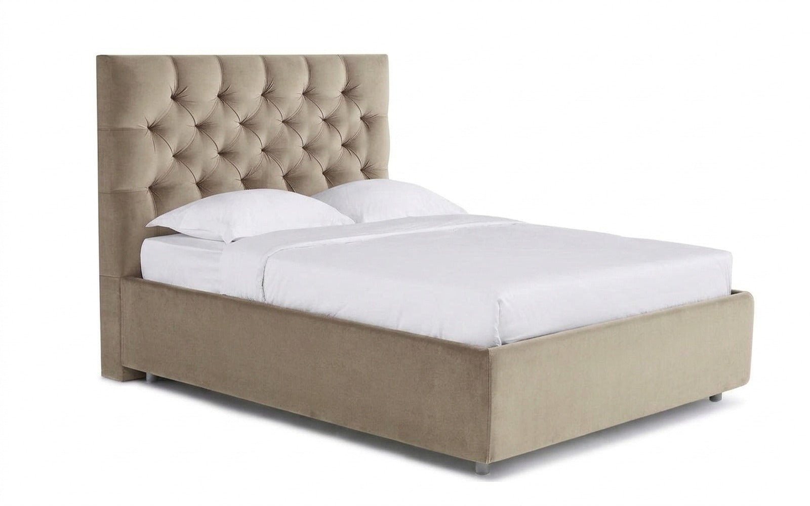 Arina bed in Sky Velvet 03 fabric, product photo on white background