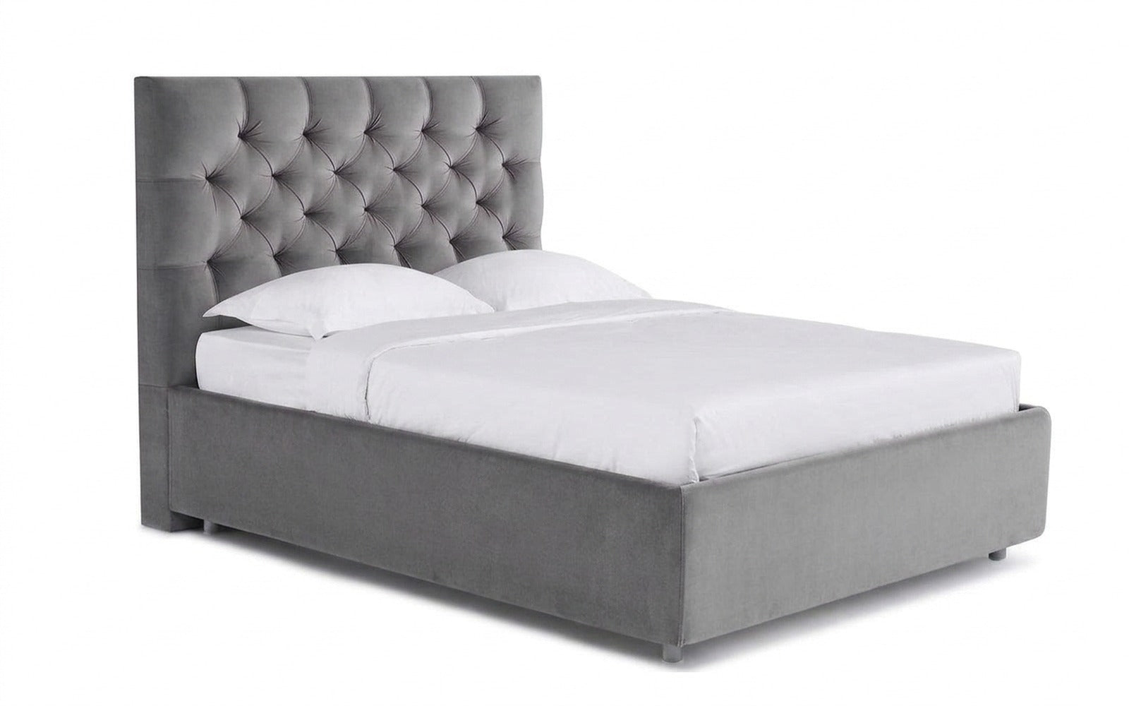 Arina bed in Sky Velvet 08 fabric, product photo on white background