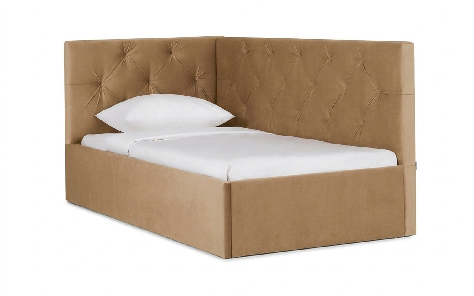 Camilla Pro bed in Casanova Beige fabric, product photo on white background