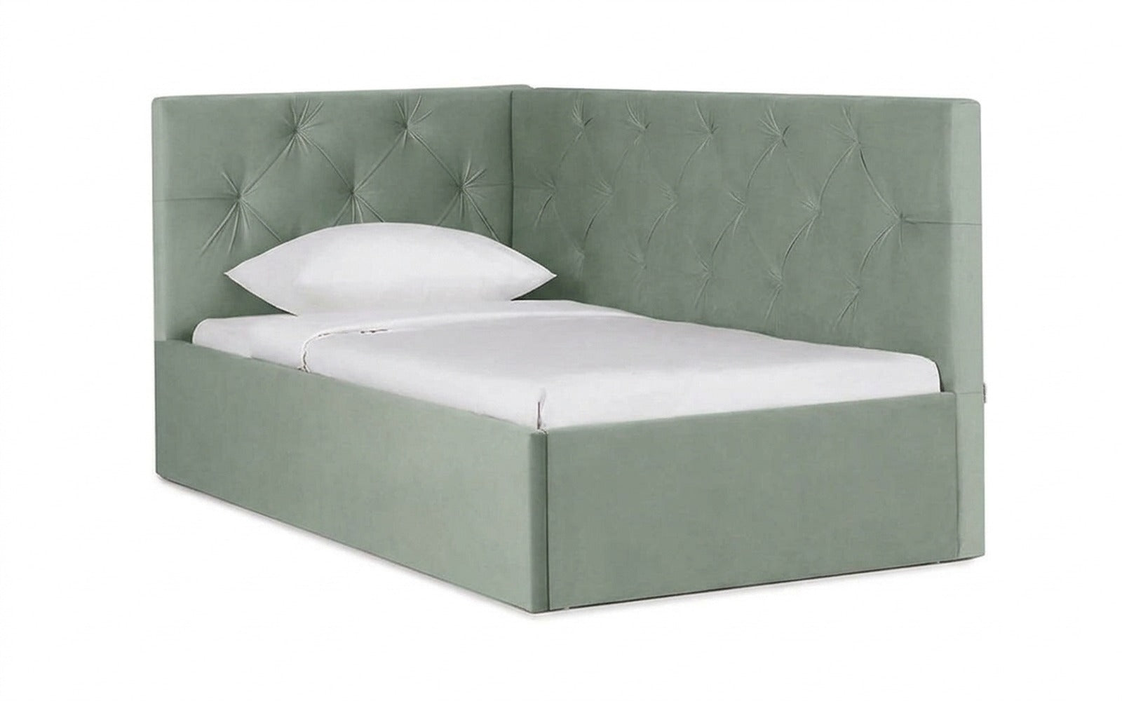 Camilla Pro bed in Casanova Celadon fabric, product photo on white background