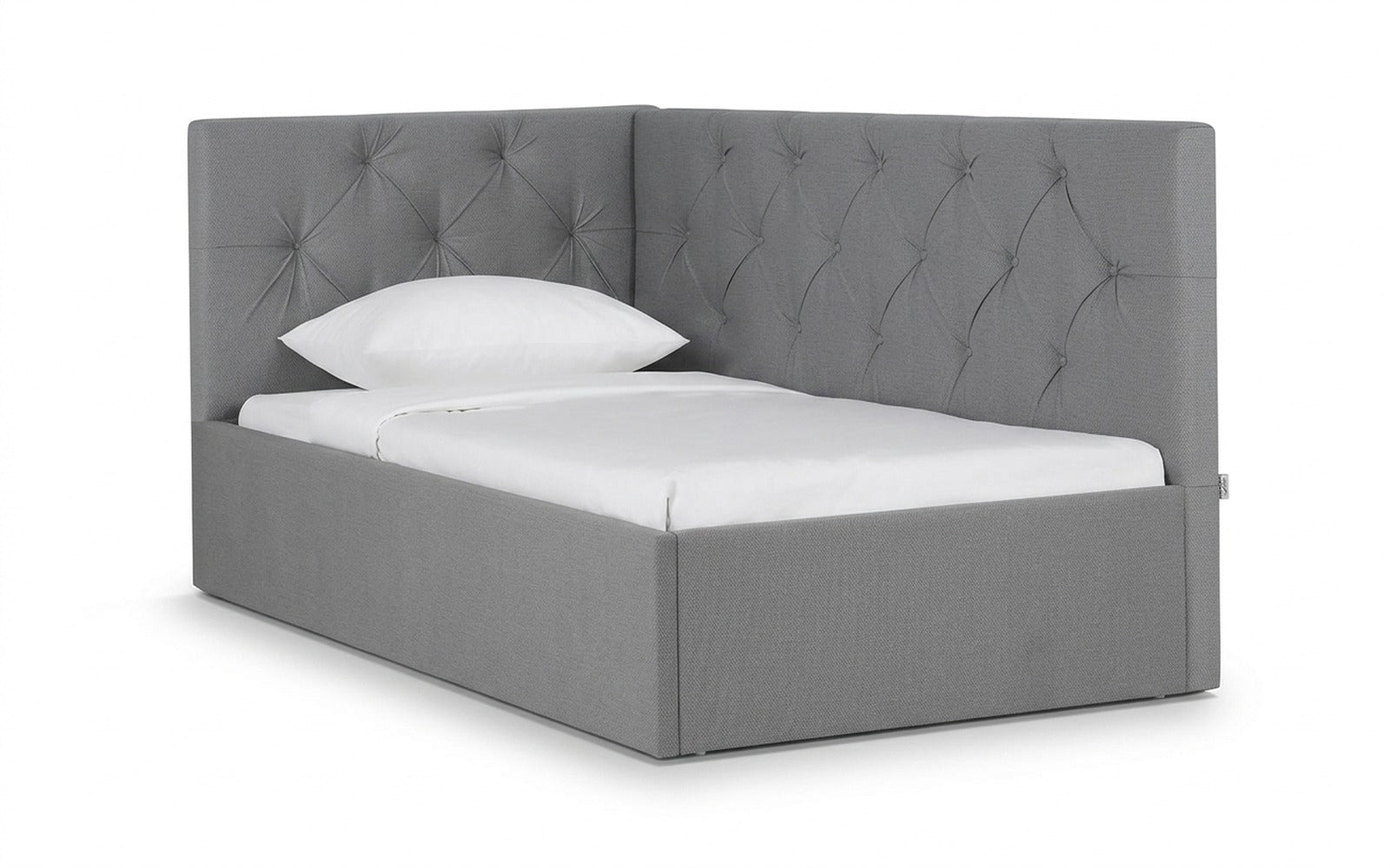 Camilla Pro bed in Sky Velvet 08 fabric, product photo on white background