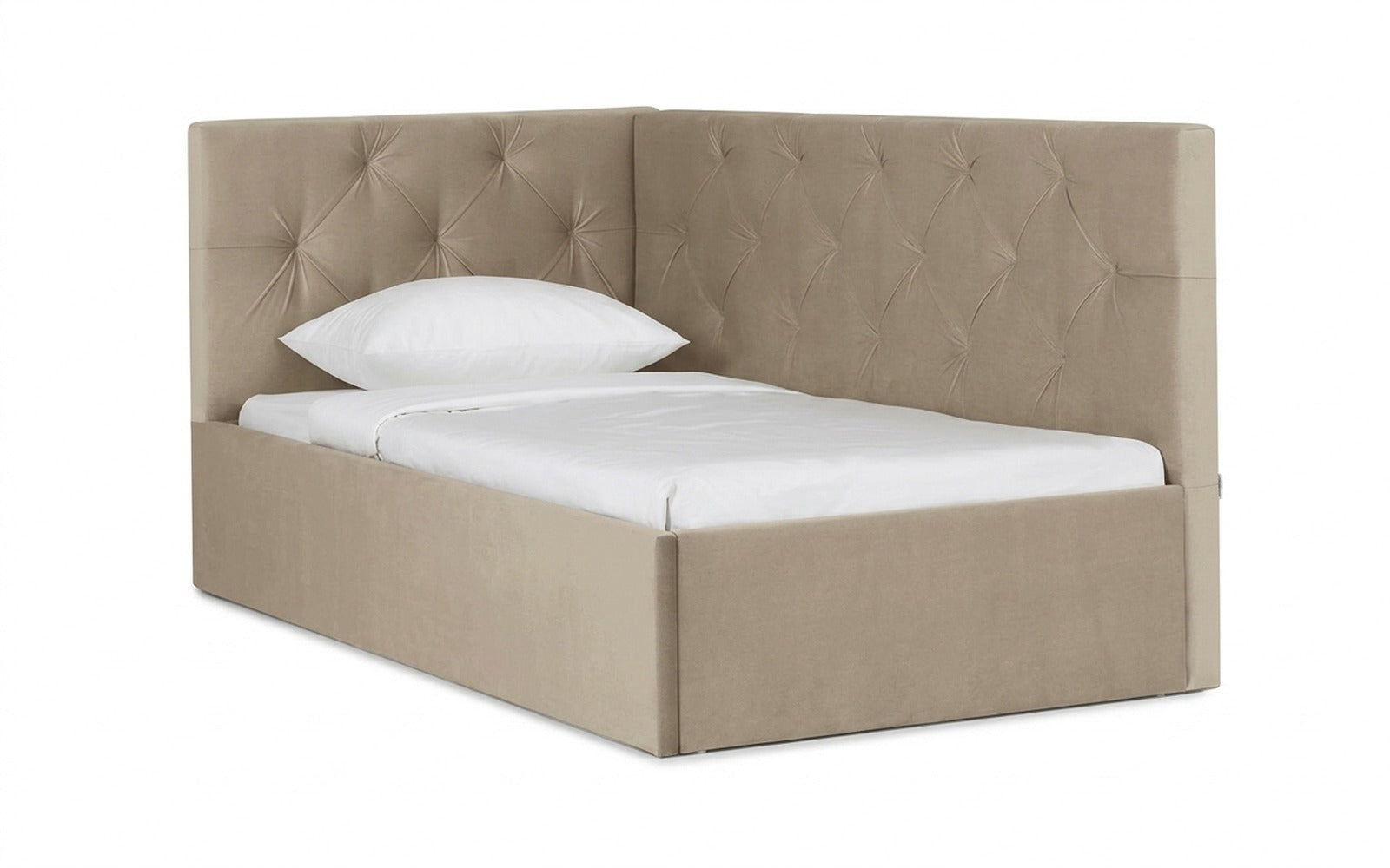 Camilla Pro bed in Sky Velvet 21 fabric, product photo on white background