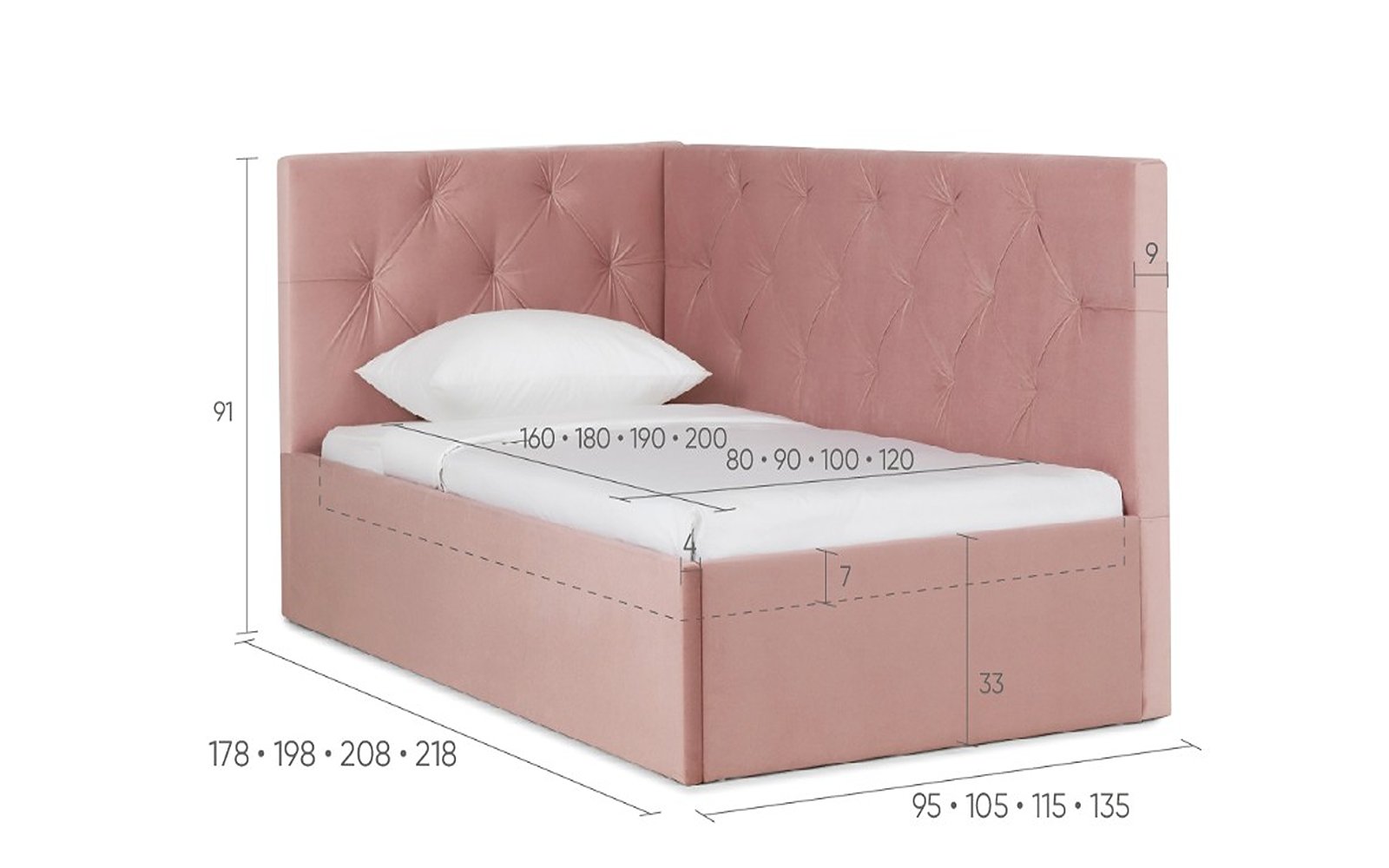 Camilla Pro bed, product photo on white background, view 4