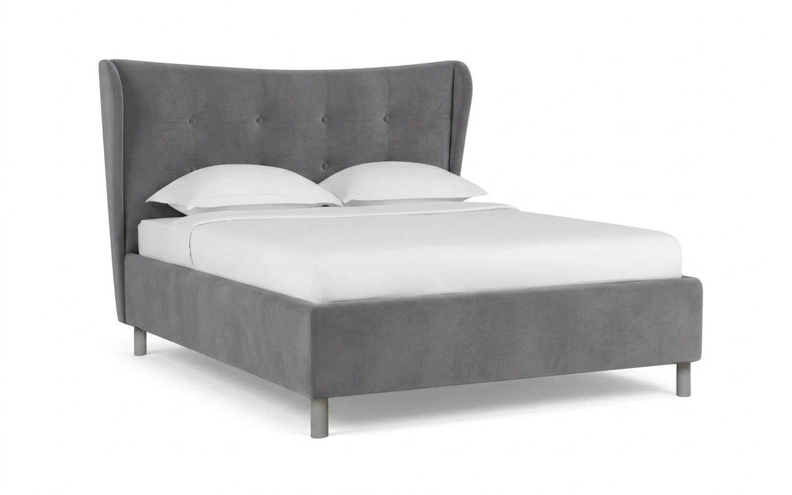 Carla Nova bed in Sky Velvet 08 fabric, product photo on white background