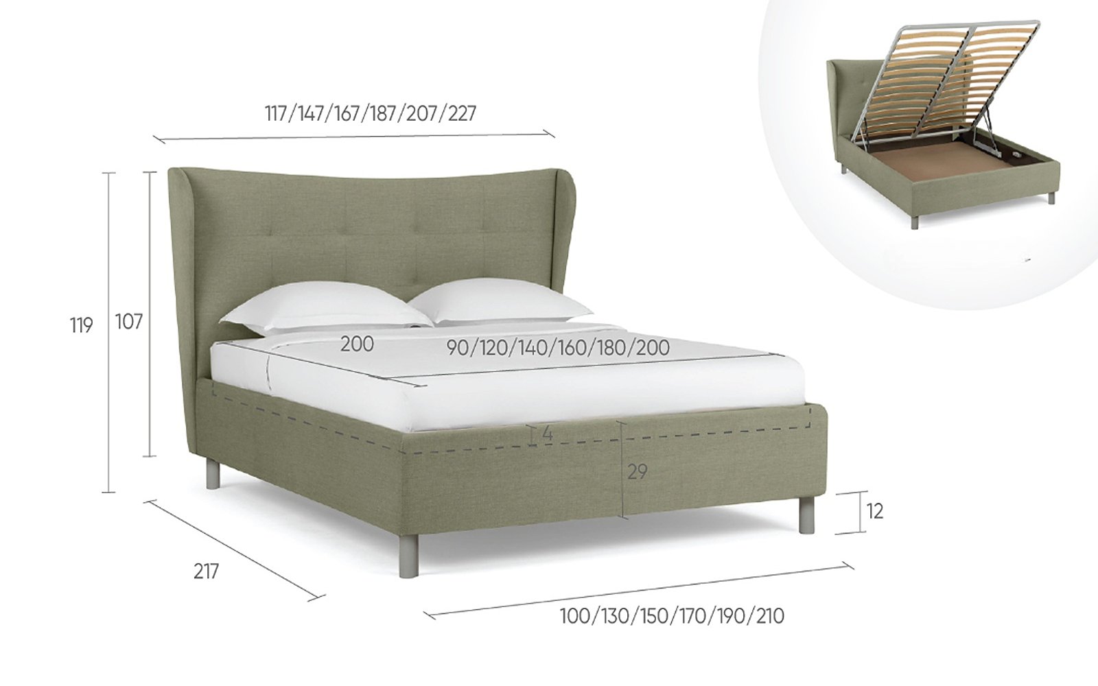 Carla Nova bed, product photo on white background, view 4