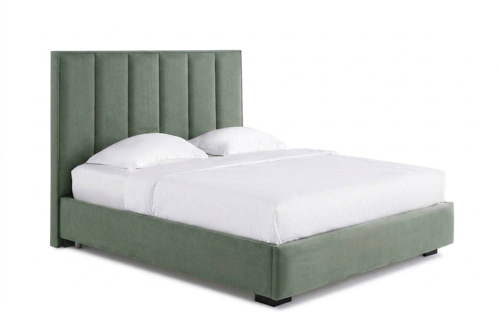 Charlotte bed in Casanova Celadon fabric, product photo on white background