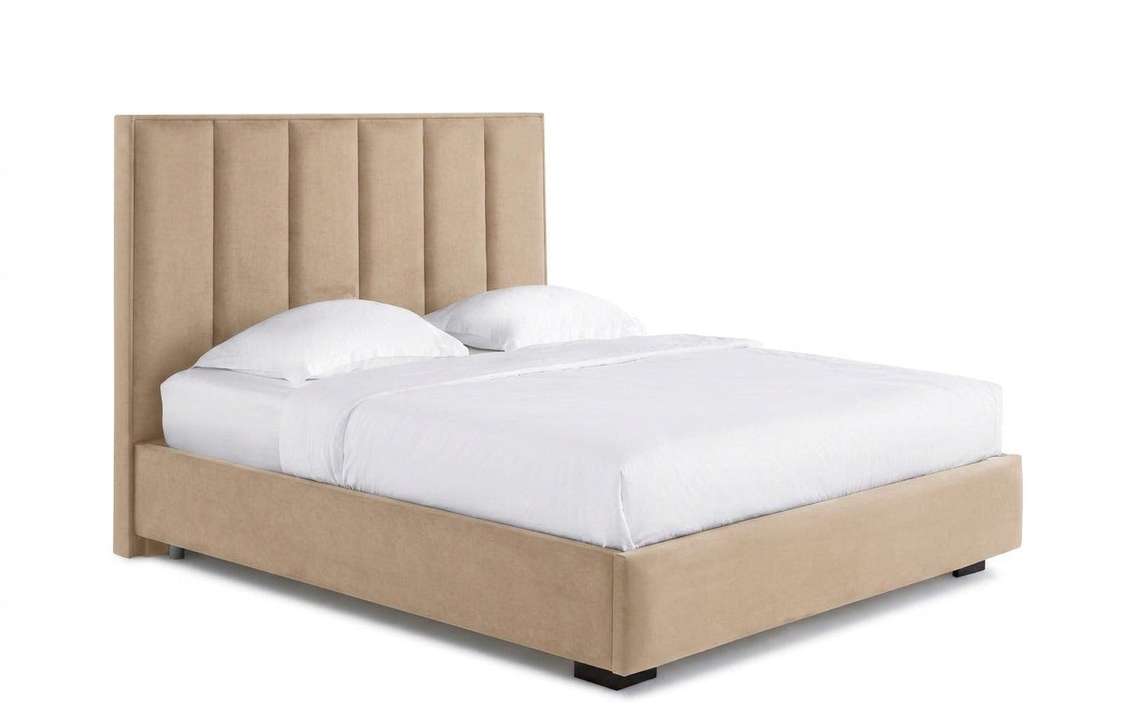 Charlotte bed in Casanova Milk fabric, product photo on white background