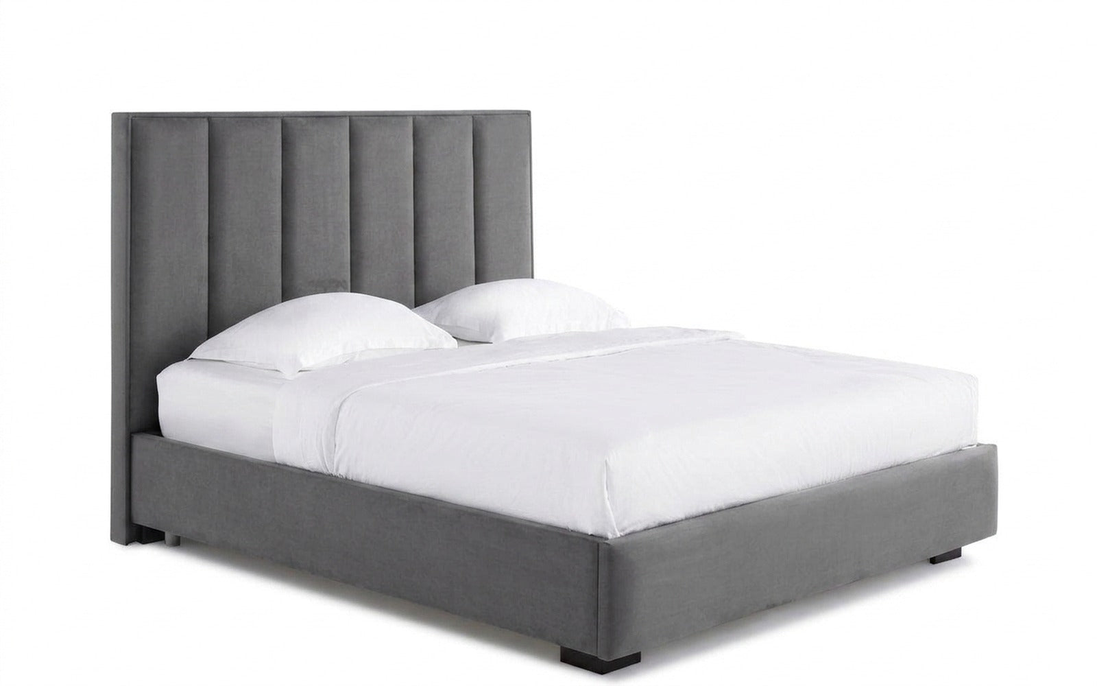 Charlotte bed in Sky Velvet 08 fabric, product photo on white background