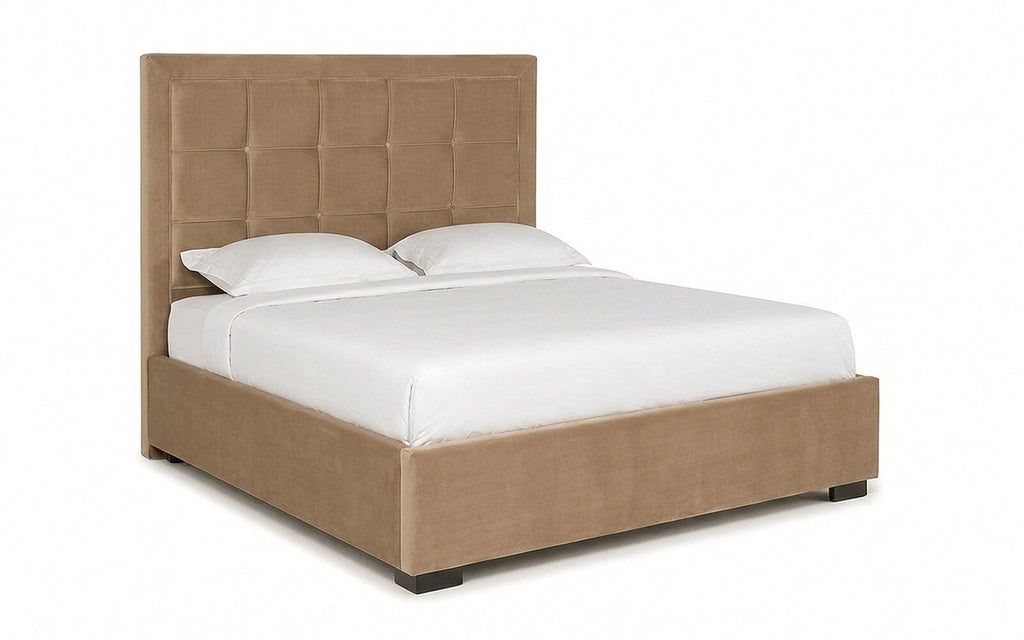 Duglas bed in Casanova Beige fabric, product photo on white background