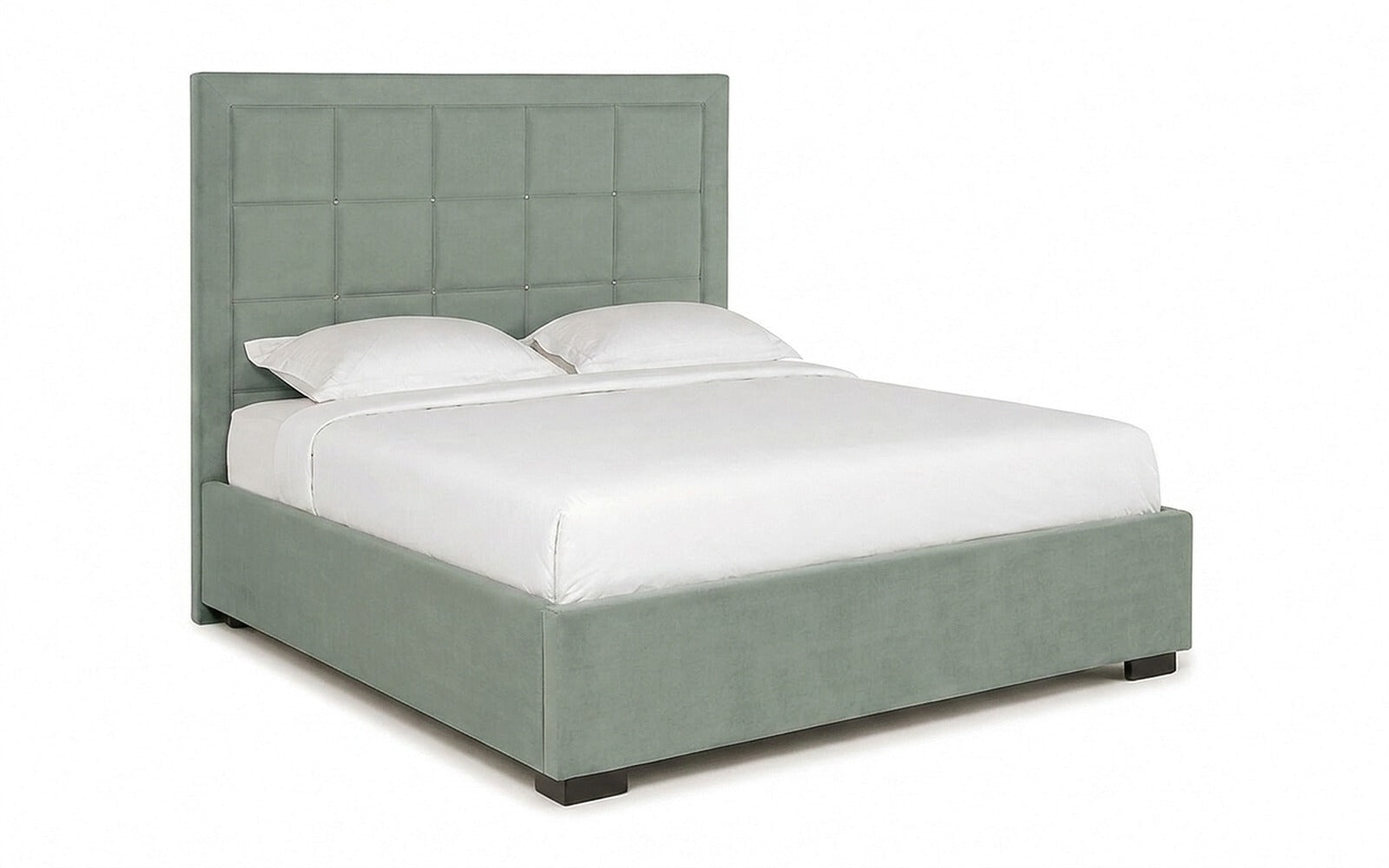 Duglas bed in Casanova Celadon fabric, product photo on white background