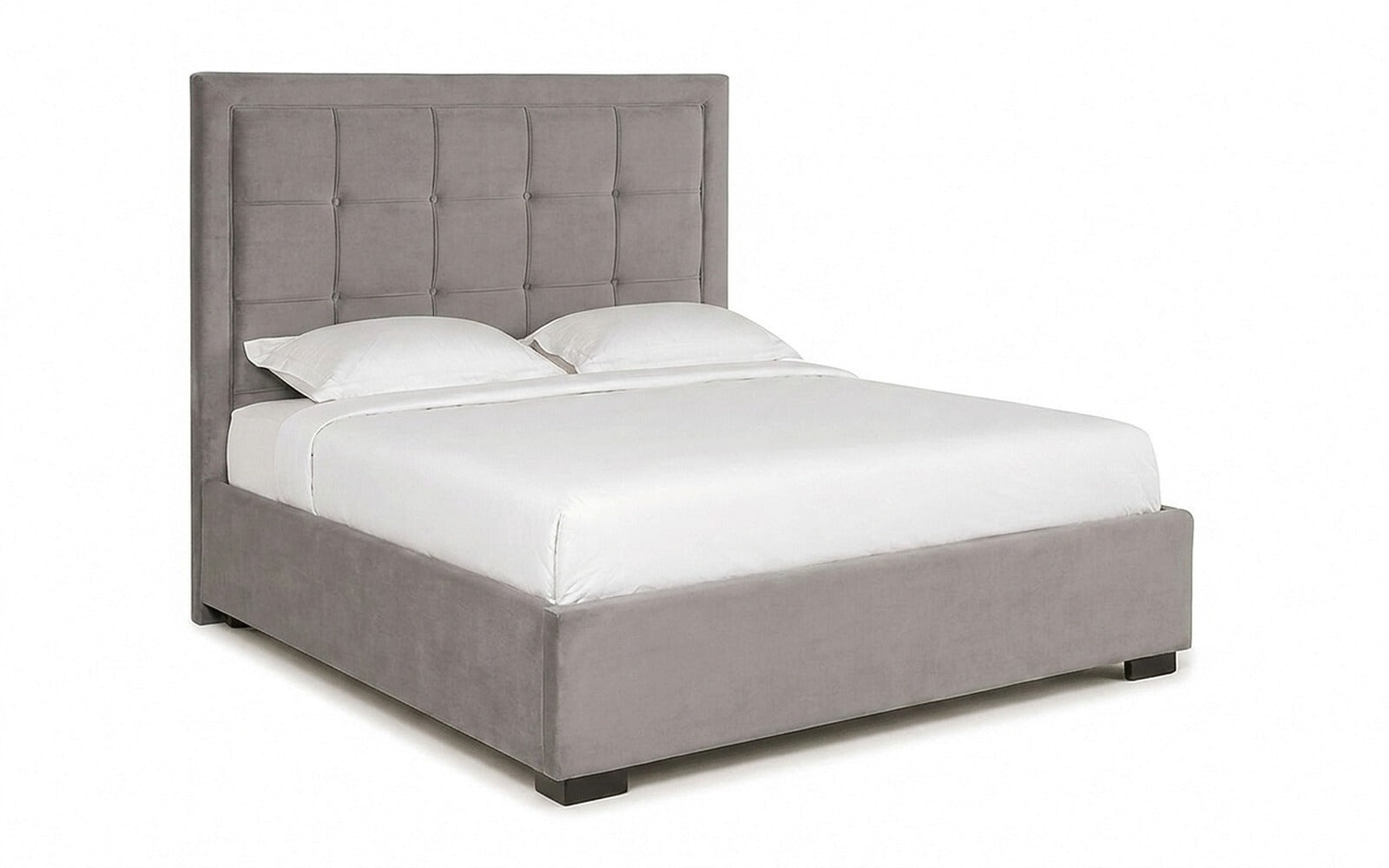 Duglas bed in Casanova Grey fabric, product photo on white background