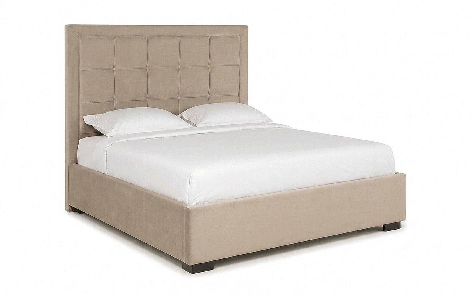 Duglas bed in Casanova Milk fabric, product photo on white background