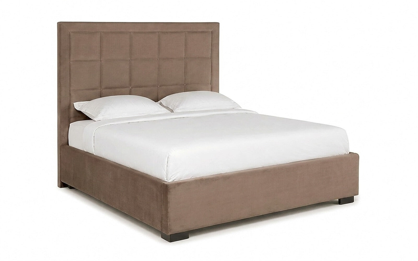 Duglas bed in Casanova Stone fabric, product photo on white background