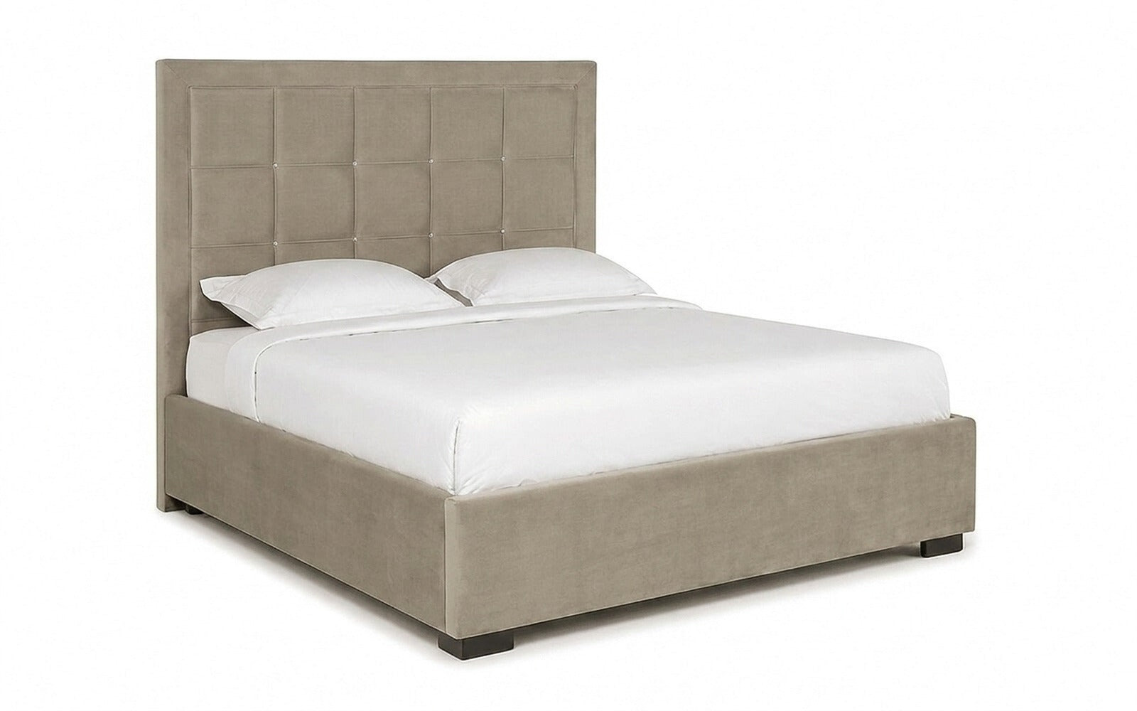 Duglas bed in Sky Velvet 03 fabric, product photo on white background