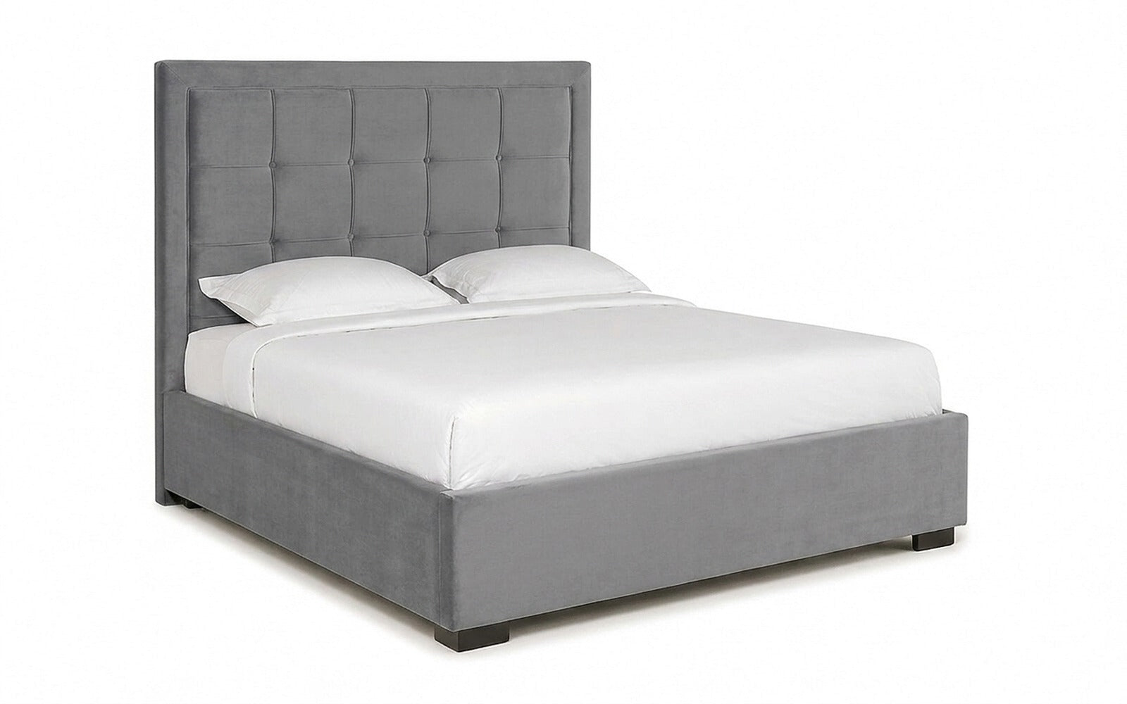 Duglas bed in Sky Velvet 08 fabric, product photo on white background