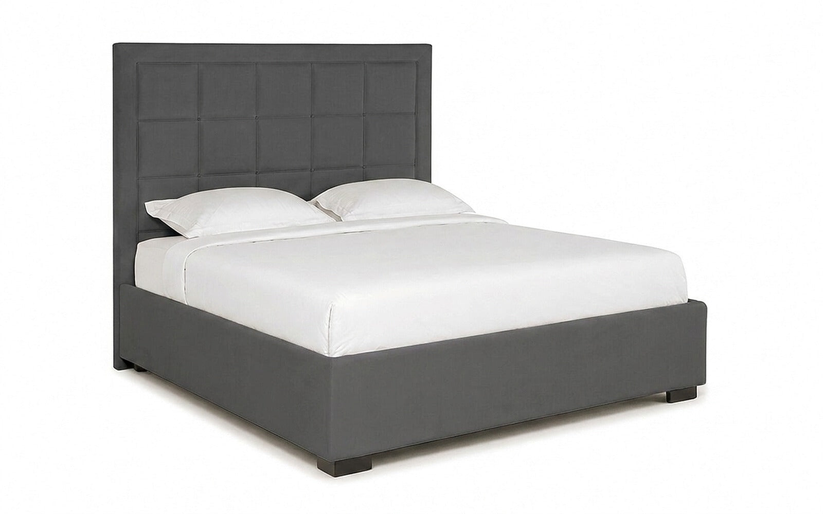 Duglas bed in Sky Velvet 16 fabric, product photo on white background