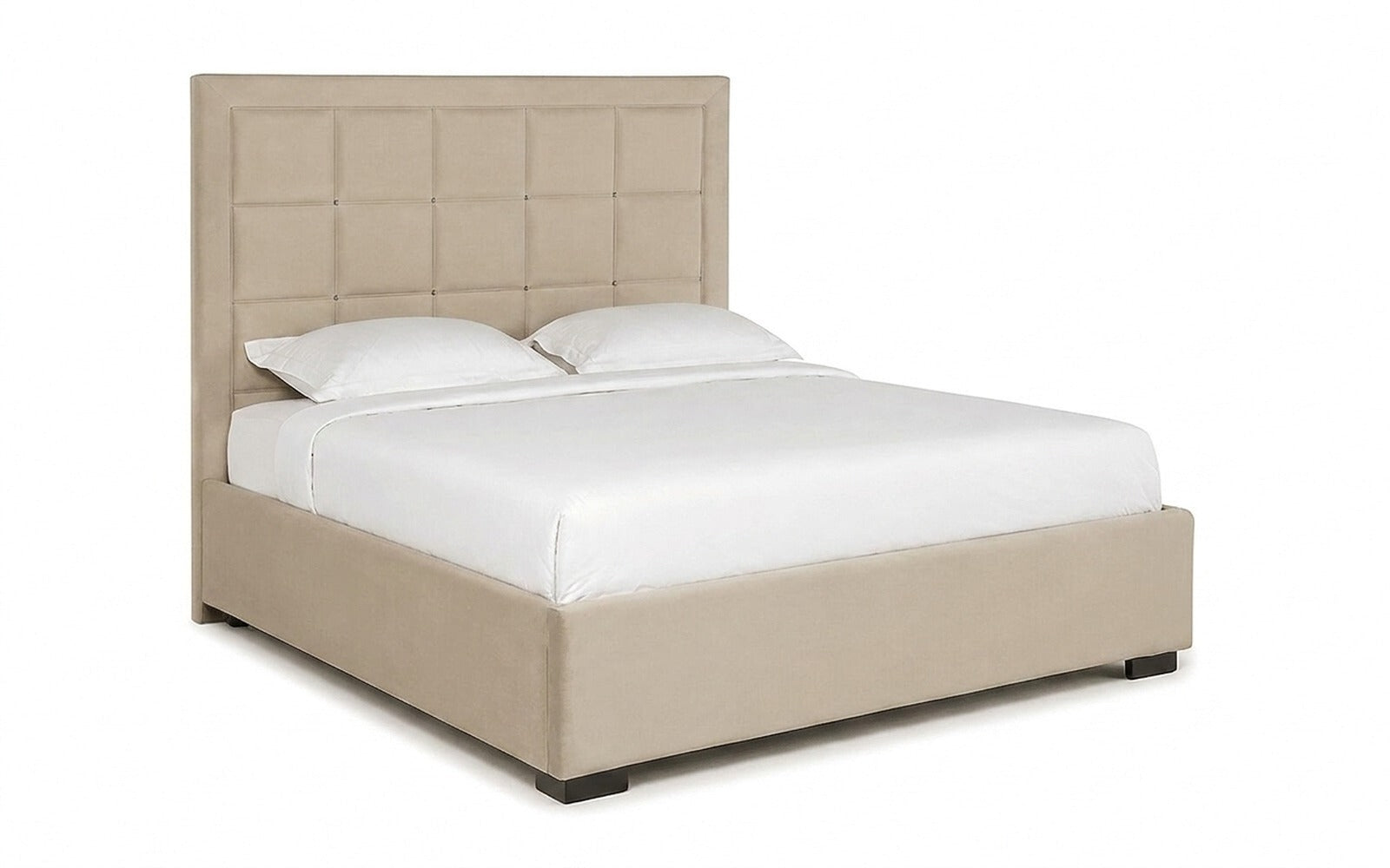 Duglas bed in Sky Velvet 21 fabric, product photo on white background