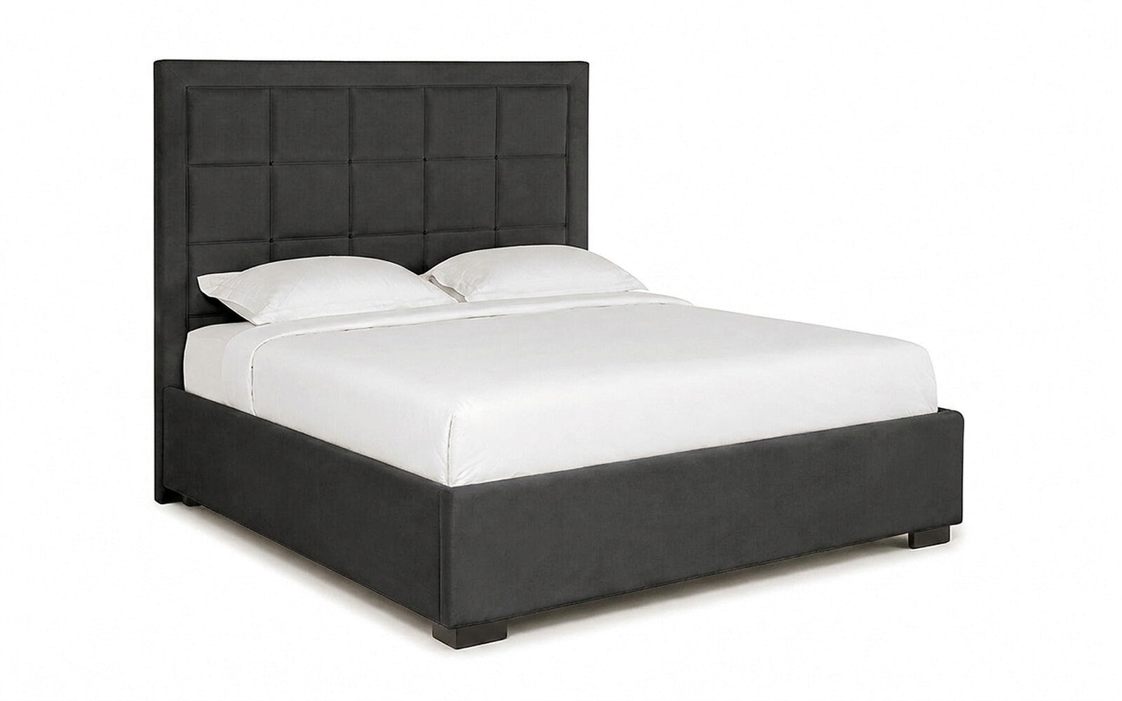 Duglas bed in Sky Velvet 38 fabric, product photo on white background