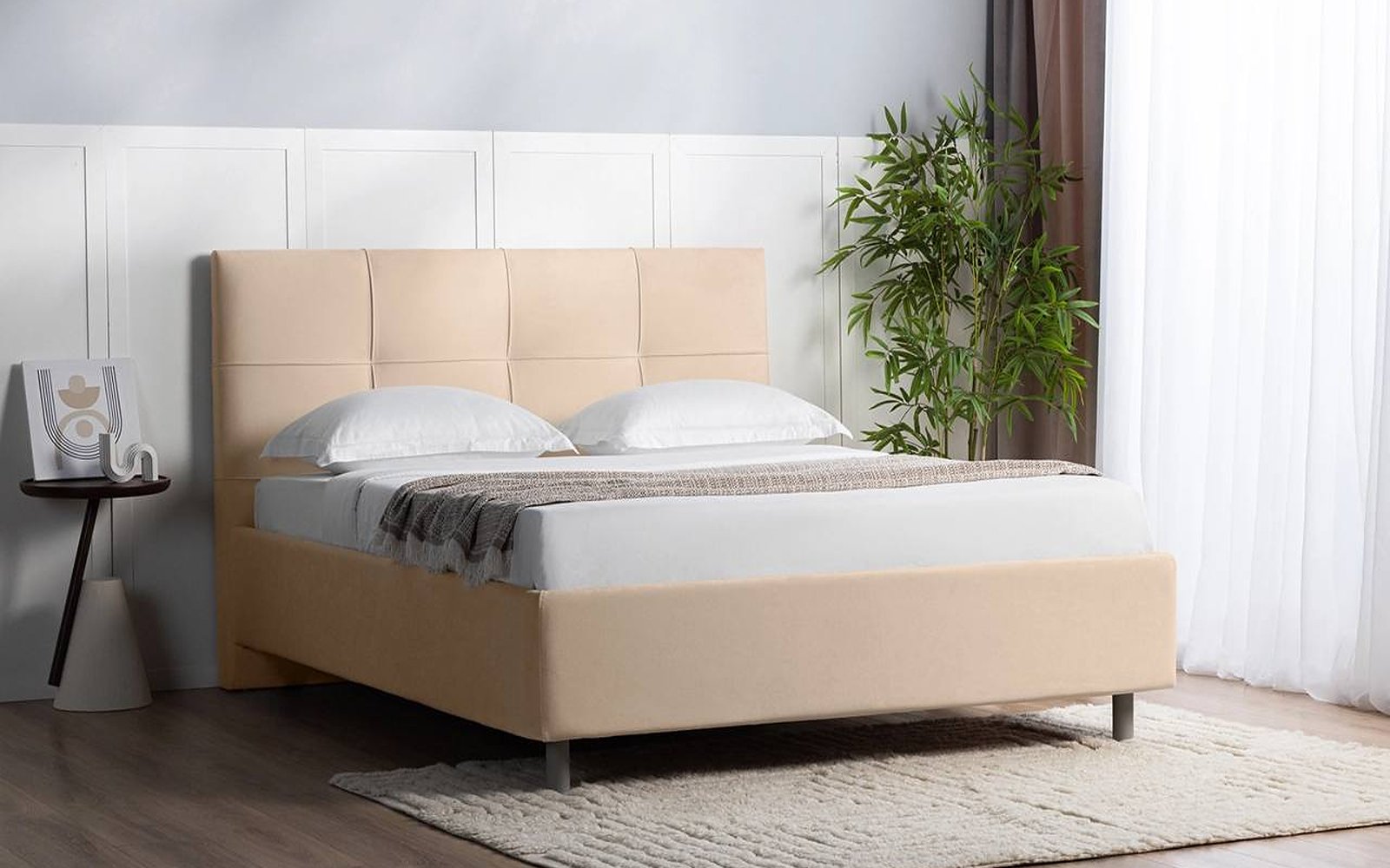 Elisa Nova bed with Ortho Medium mattress set in a bedroom interior, view 1