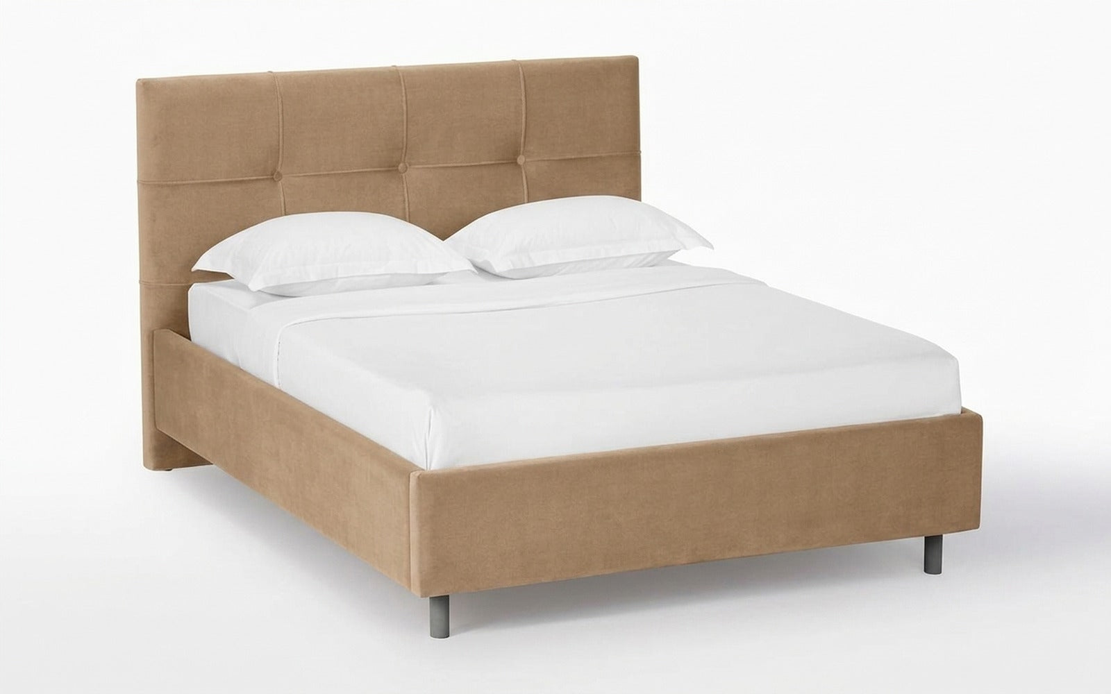 Elisa Nova bed + Mattress Orto in Casanova Beige fabric, product photo on white background