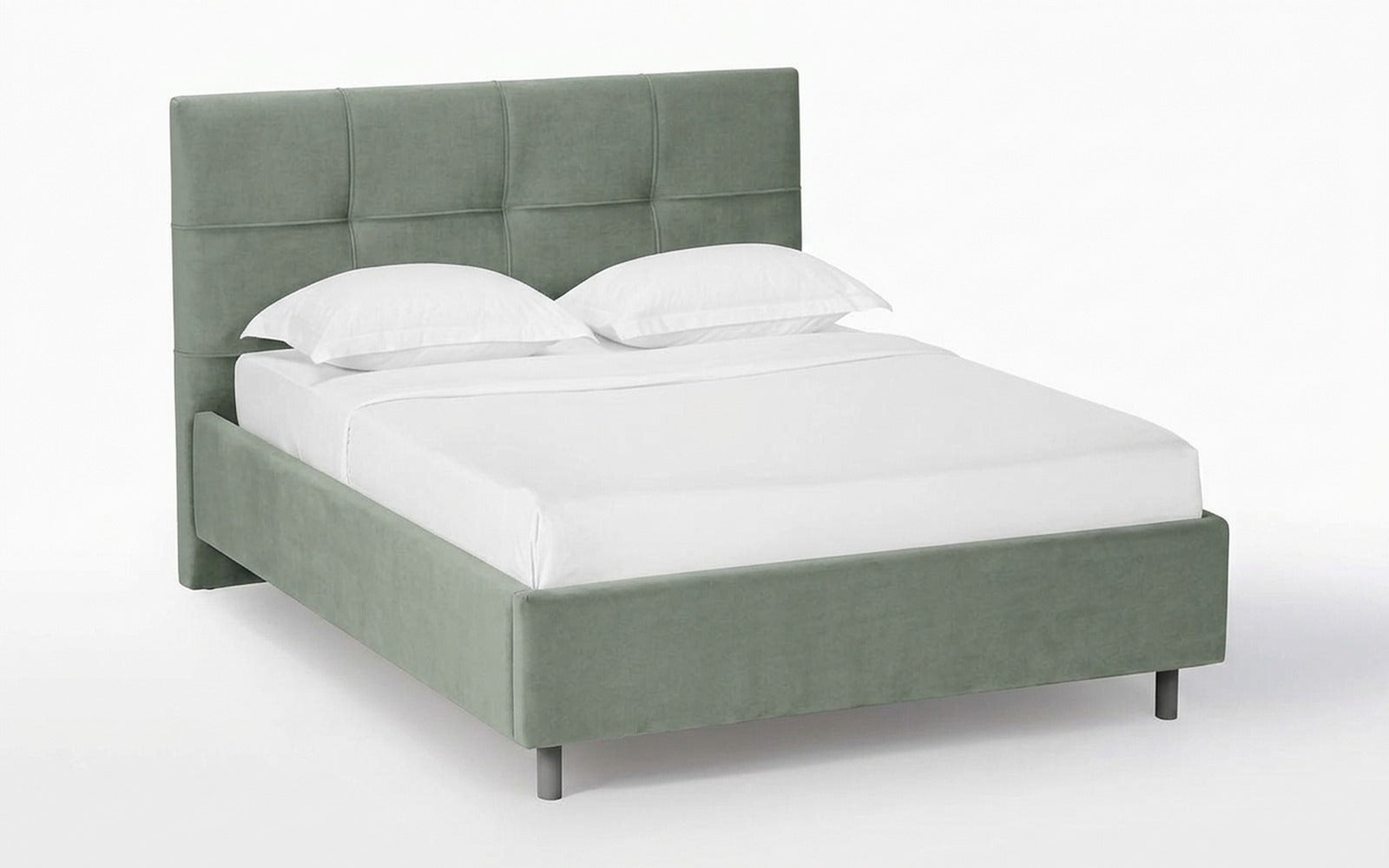 Elisa Nova bed + Mattress Orto in Casanova Celadon fabric, product photo on white background