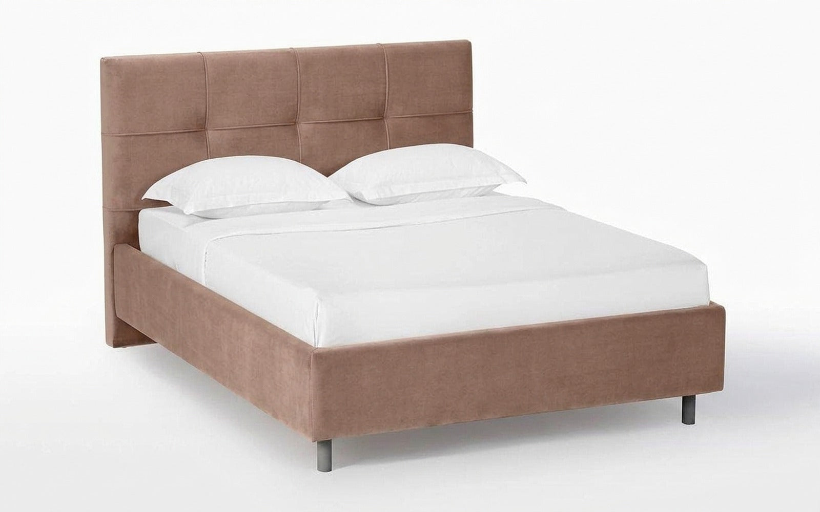 Elisa Nova bed + Mattress Orto in Casanova Stone fabric, product photo on white background