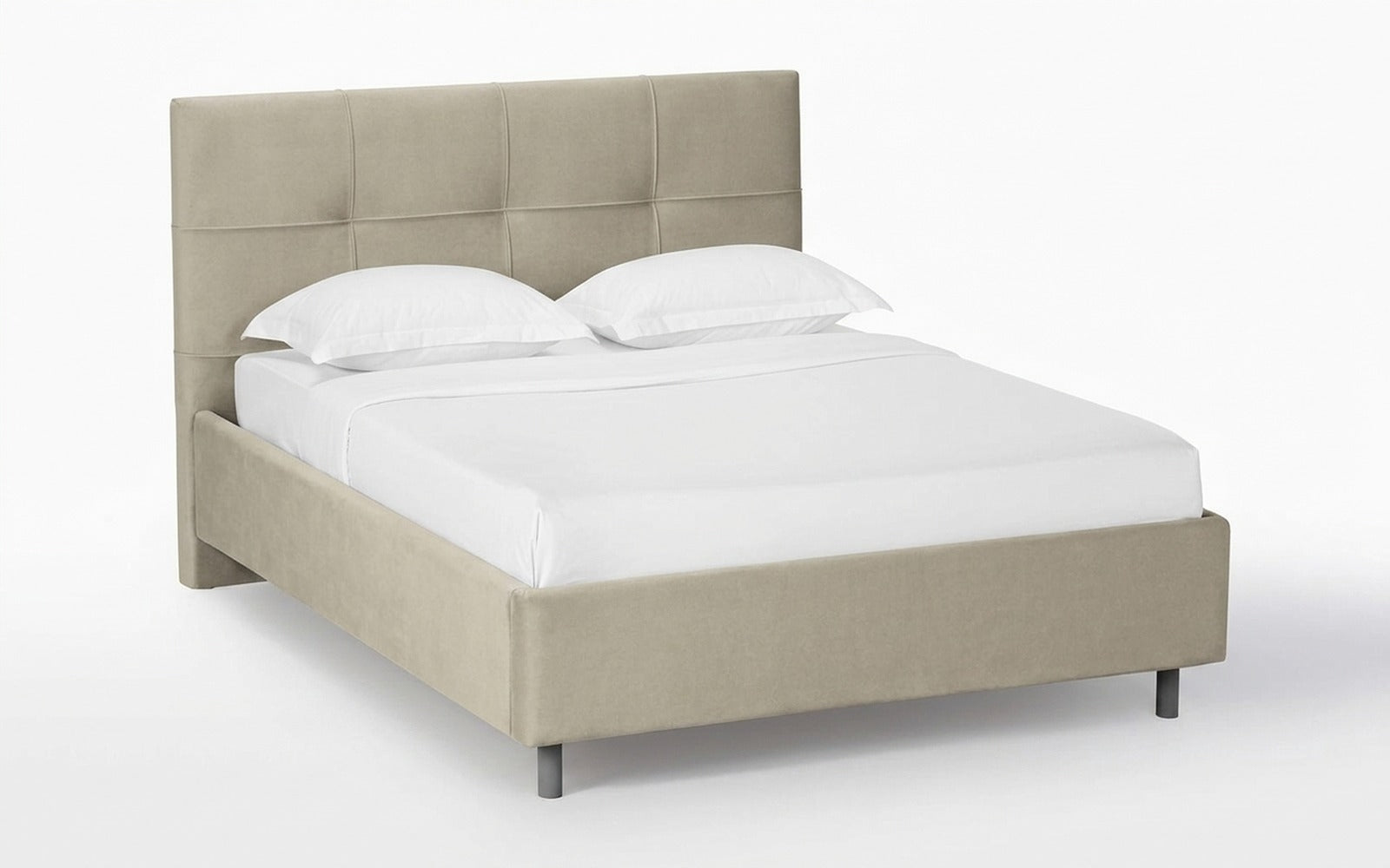 Elisa Nova bed + Mattress Orto in Sky Velvet 03 fabric, product photo on white background
