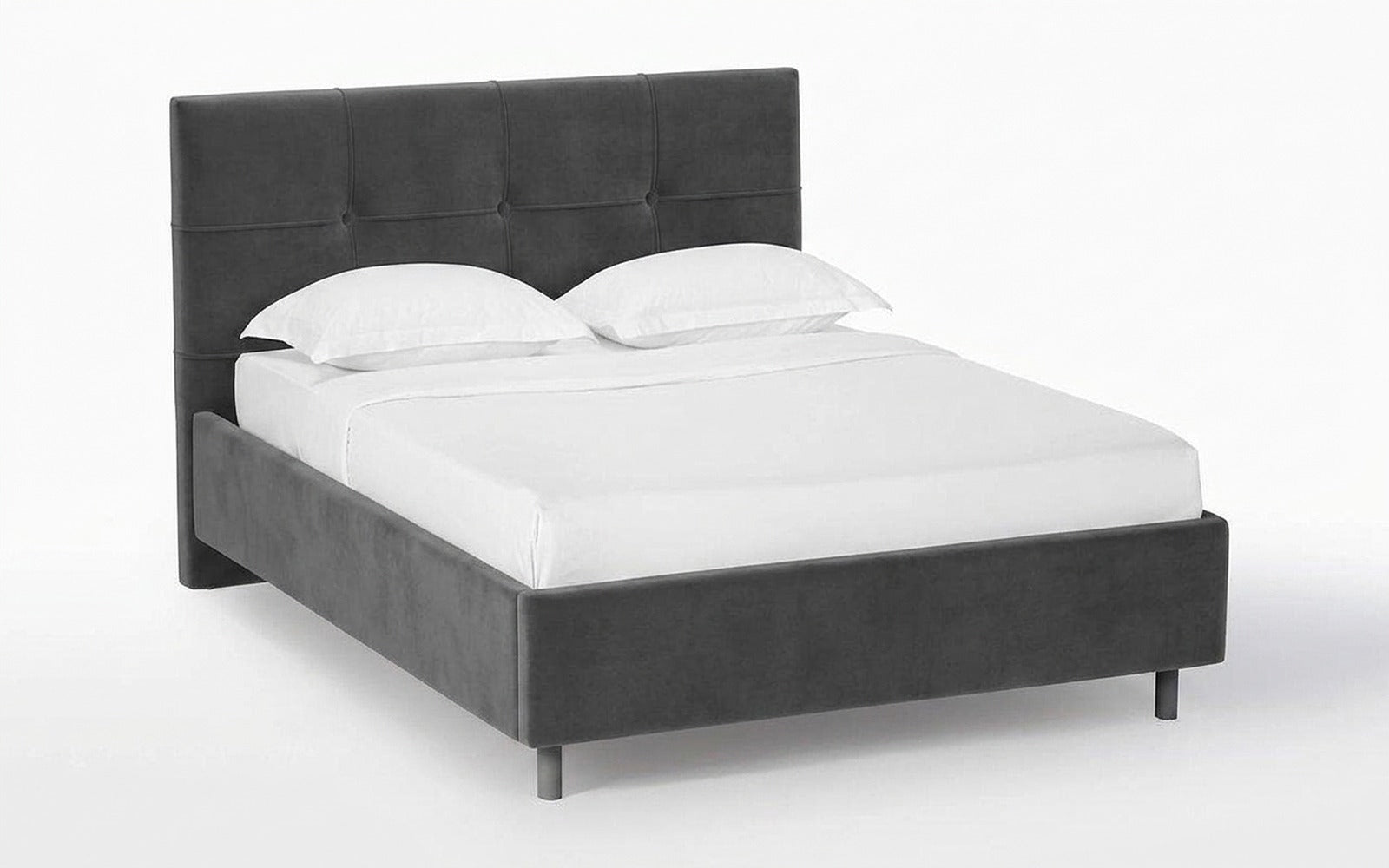 Elisa Nova bed + Mattress Orto in Sky Velvet 16 fabric, product photo on white background
