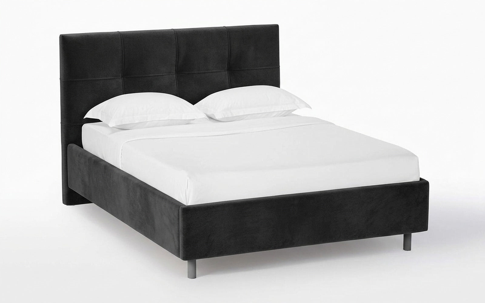 Elisa Nova bed + Mattress Orto in Sky Velvet 38 fabric, product photo on white background