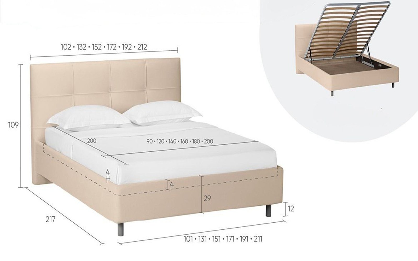 Elisa Nova bed, product photo on white background, view 2