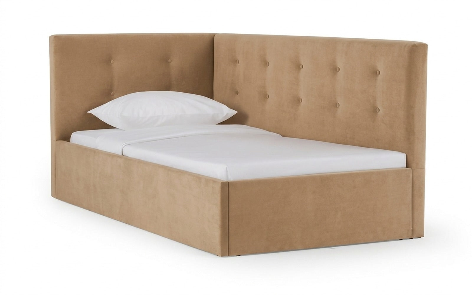 Eva Pro bed in Casanova Beige fabric, product photo on white background