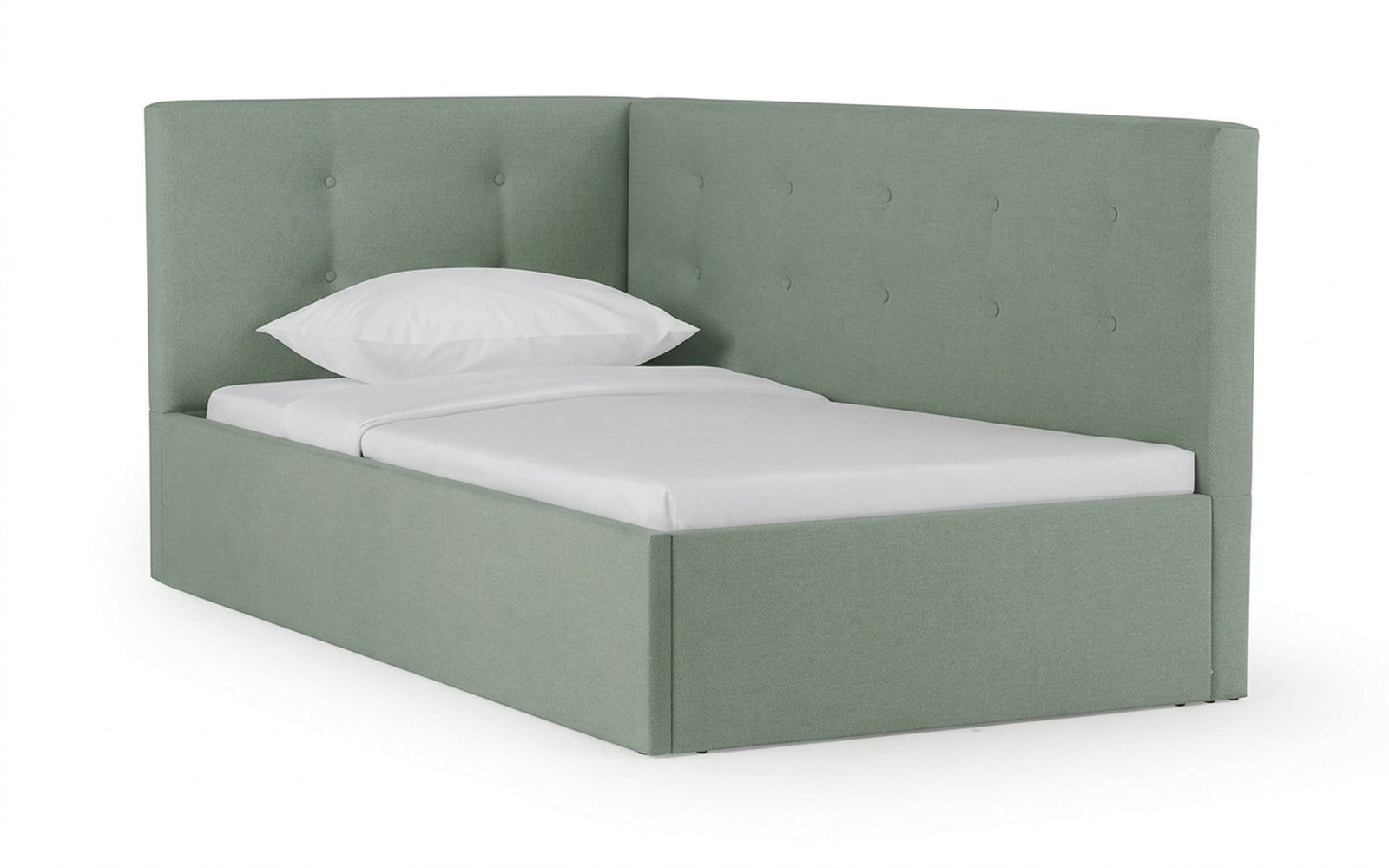 Eva Pro bed in Casanova Celadon fabric, product photo on white background