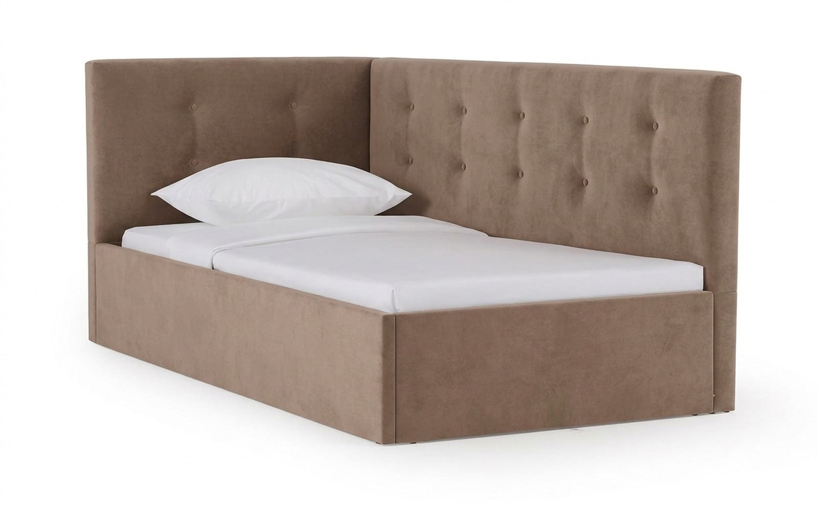 Eva Pro bed in Casanova Stone fabric, product photo on white background