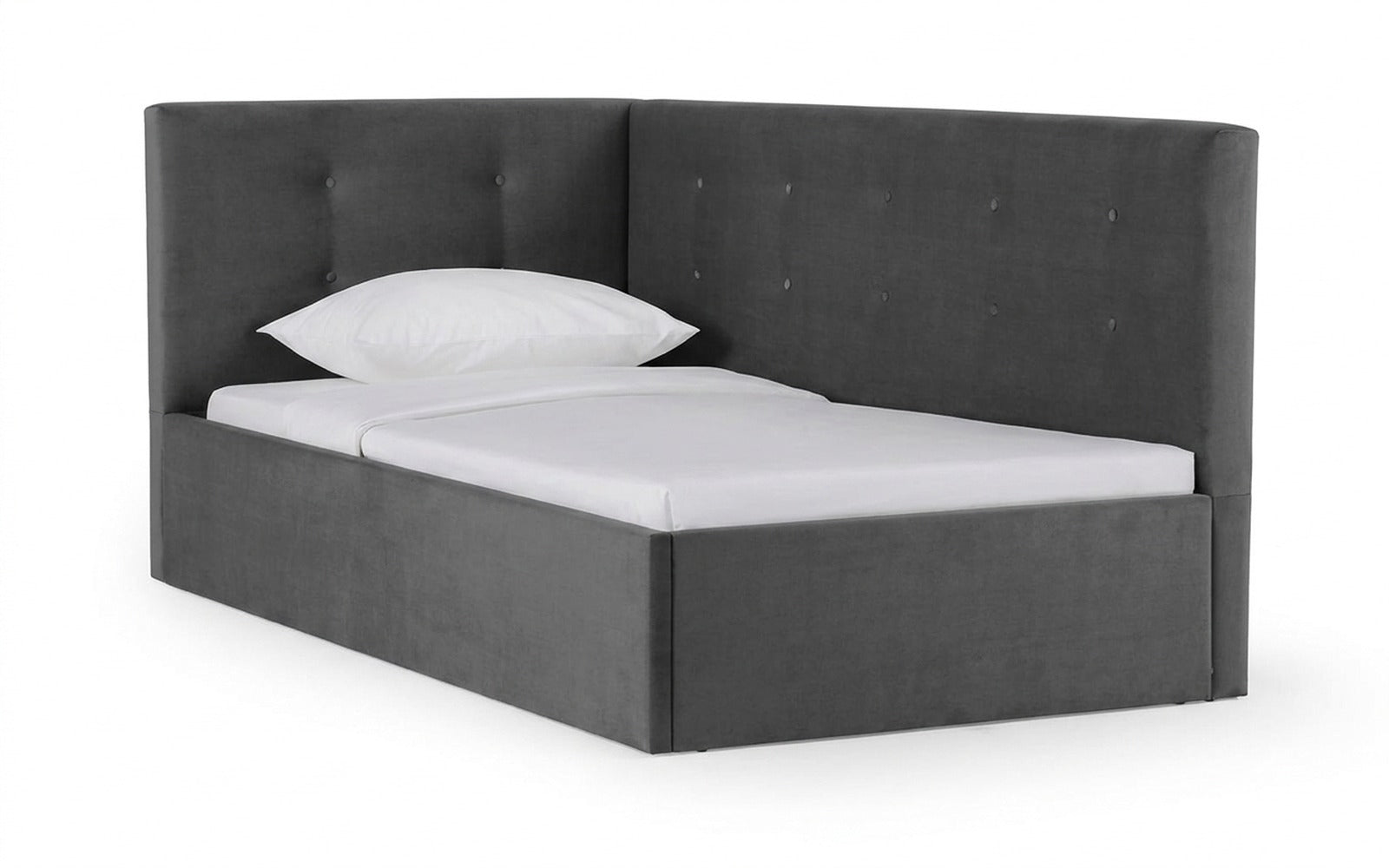 Eva Pro bed in Sky Velvet 16 fabric, product photo on white background