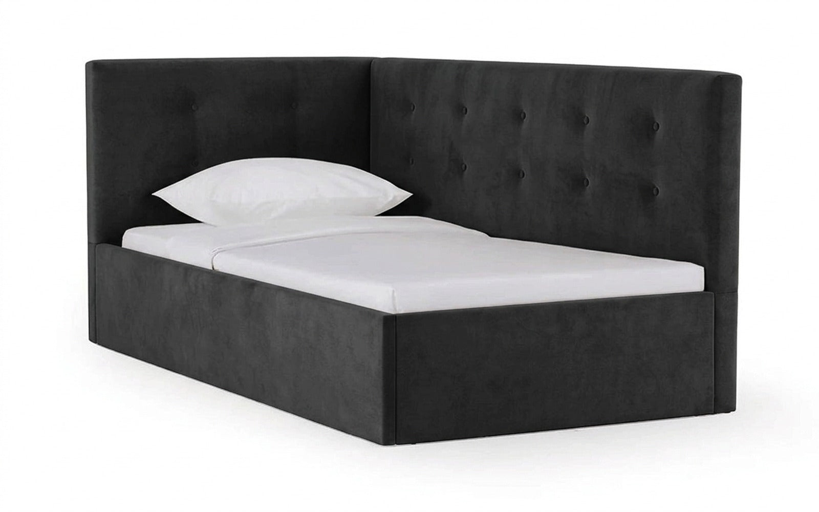 Eva Pro bed in Sky Velvet 38 fabric, product photo on white background