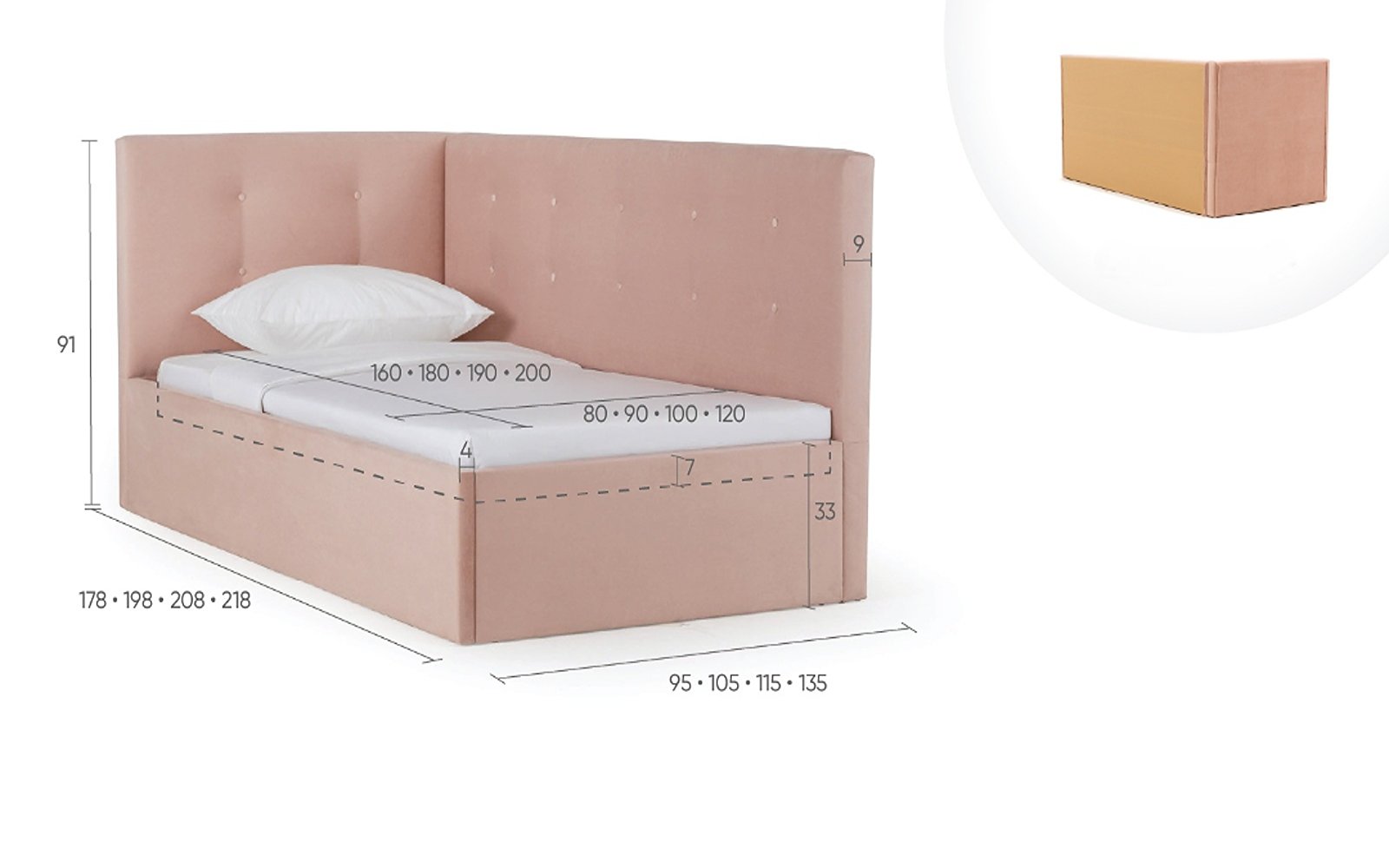 Eva Pro bed, product photo on white background, view 3