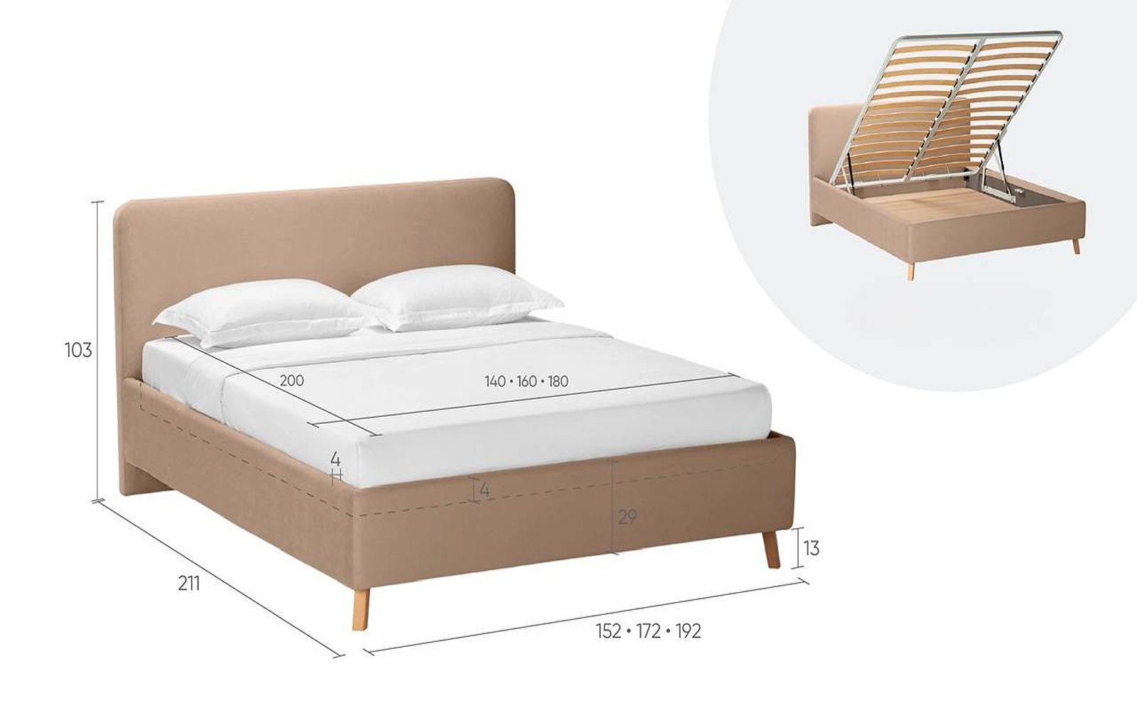 Extra Nova bed, product photo on white background, view 2